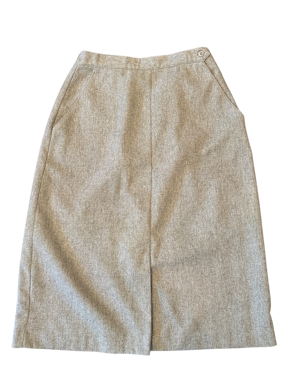 Vintage Wool Pencil Skirt Light Gray with Front Vent